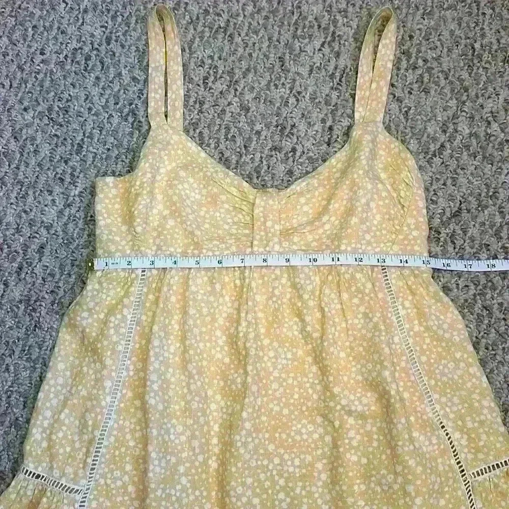 LUSH. Yellow/White Floral Sundress. 70% Linen. Lined. Mini. Elastic Back Wm Sz L - Picture 7 of 13